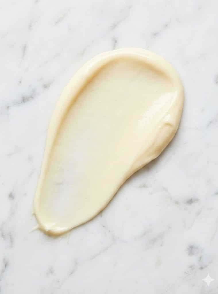 Crème pâtissière lisse sur marbre blanc.